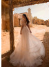 Short Sleeves Ivory Lace Dots Tulle V Back Wedding Dress